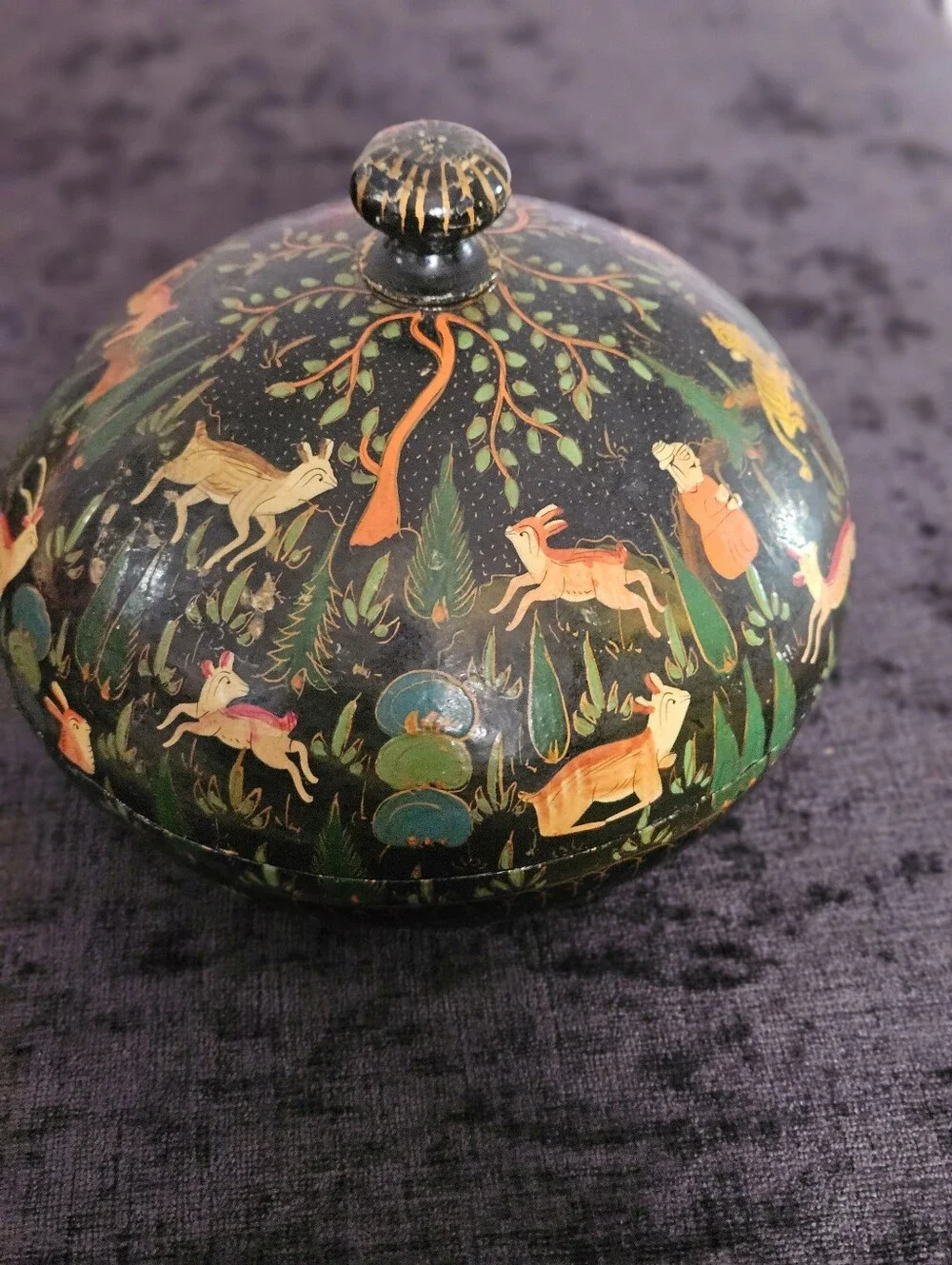 Kashmiri Papier-mâché Trinket Jewelry Box Lidded Vintage.
